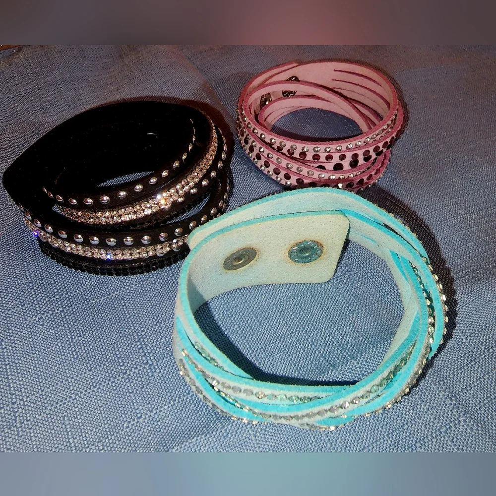 3 Wrap Bracelets,  stackable, Rhinestones. - Picture 2 of 3
